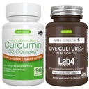 Canlı Kültürler+ Lab4 Probiyotiks + High Abxia Curcumin C3 Komplek Vegan Sche, 25 Milyar CFU Probiyotik, Non-Bloating Prebiyotik + 300 Greater Ab component Curcuminoids with Rapid Uptake, By Igennus