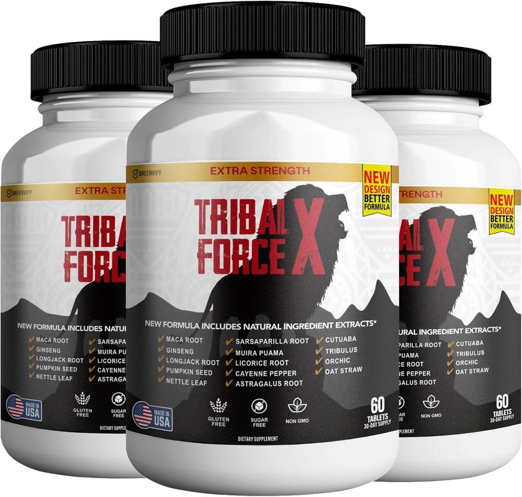 Tribal Force X Ekstra Strength Natural Supplement, 60 Tablet, Gluten Free, Non-GMO, 30 Day Supply (3)