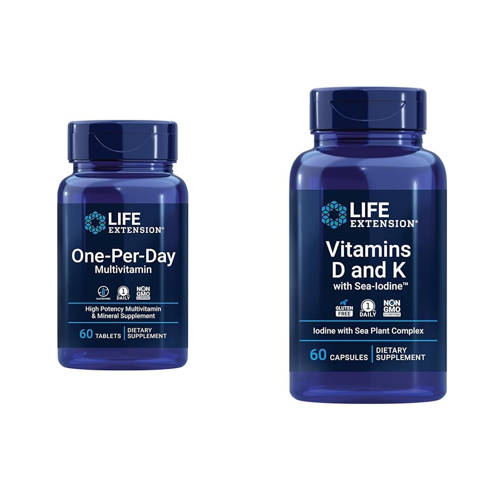 Life Extension One-Per-Day Multivitamin - 25 Vitamini, Minerals & Plant Extracts & Vitamins D ve K ile Sea-Iodine, D3, Vitamin K1 ve K2, Iodine