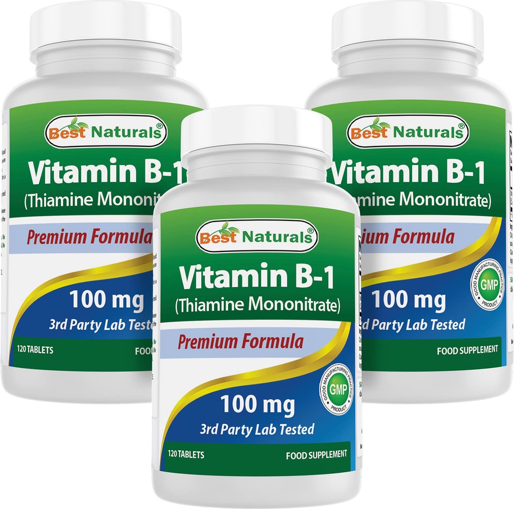 En İyi Doğal Vitamin B1, Thiamine Mononitrate 100 mg Tabletleri (120 Kont (Pack of 3))