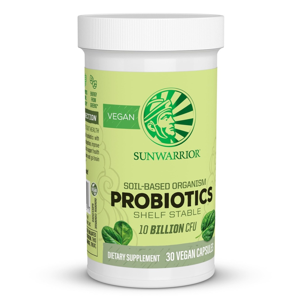 Sunwarrior Probiyotiks Soil bazlı Vegan Capsules | 10 milyar CFU for Digestion Soy Free Gluten Free Dairy Free | 30 CT
