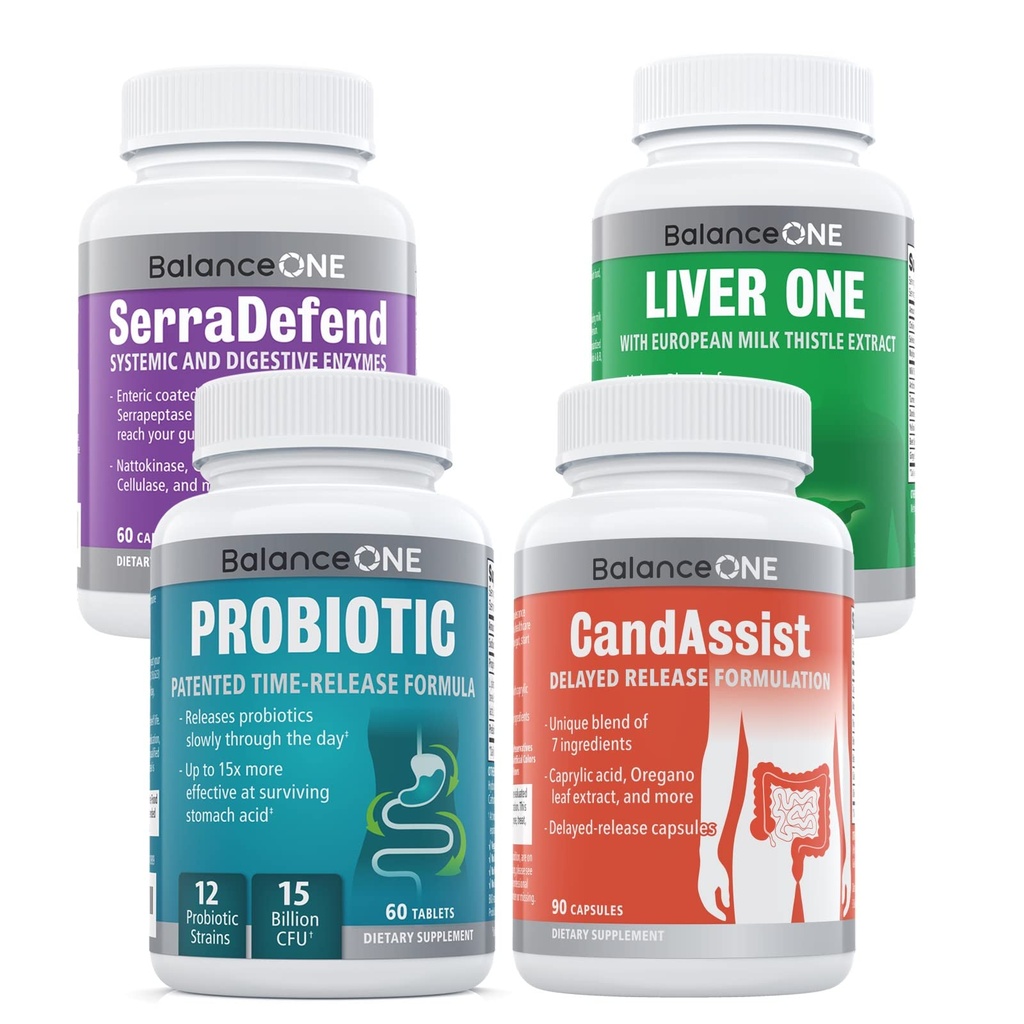 TEK 4-in-1 Sche | Probiyotik, CandAssist, Liver One, SerraDefend | 15 Milyar Probiyotik | Caprylic Acid ile Doğal Temizleme | Butle ile Canlı Destek | Sistemik Enzyme
