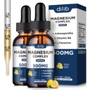 (2 Pack) Magnezyum Glycinate, Citrate, Malate Liquid Drops-Triple Magnezyum Kompleksi 500 mg Ashwagandha, L-Theanine, B6-Depre Calm, Stres Yardımı, Uyku, Kas-Lemon Flavor