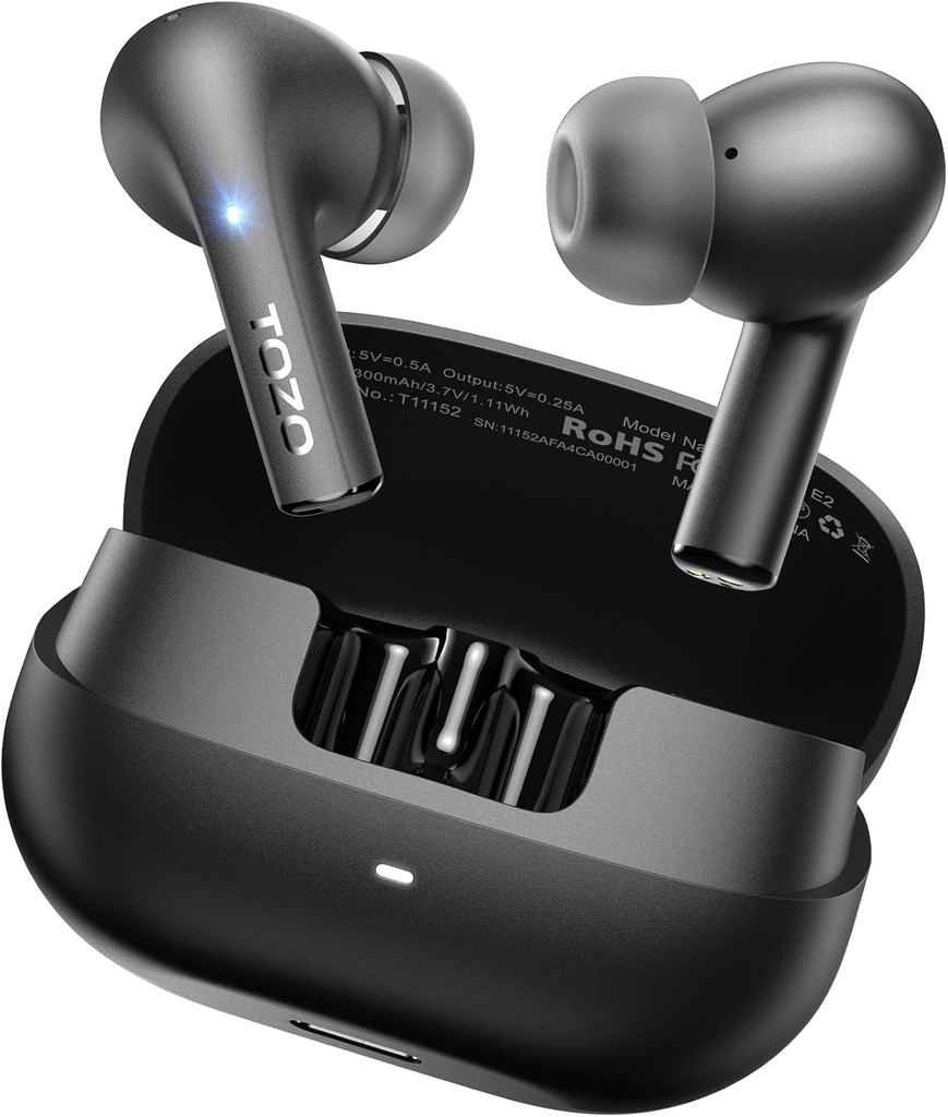 TOZO E2 Kablosuz Earbuds 10mm Sürücüler Güçlü Bass ile, App Özelleştir 32 EQs, 2 Mics AI Call Gürültü Cancellation, 30H Playtime, Bluetooth 5.3 Ear Buds, Comfort Fit in-Ear Kulaklıklar