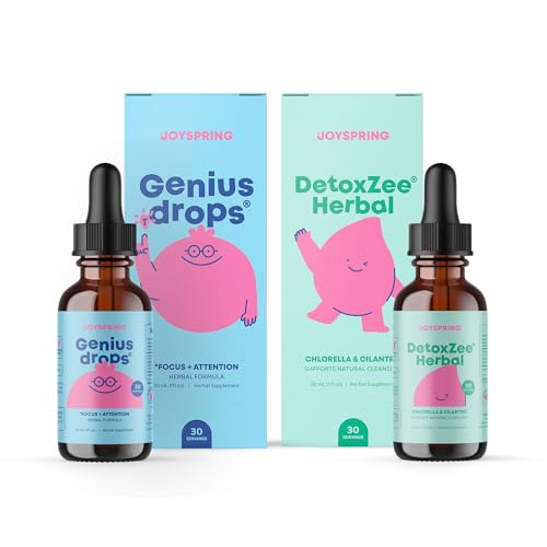 JoySpring Genius Drops & DetoxZee Herbal Sche | Çocuklar Doğal Kaynaklandı, Non-GMO, Non-Alcoholic Formula, Immunity Health Support | Vegan & Vegetarian Supplements
