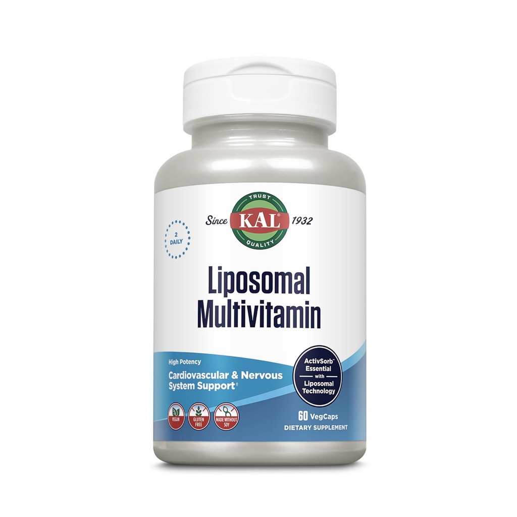 KAL Liposomal Multivitamin - Yüksek Potency Liposomal Vitamin C, D-3 ve Daha Fazla - Kartiovascular ve Nervous Sistem Desteği için Çokvitamin - 30 Hizmet, 60 VegCaps