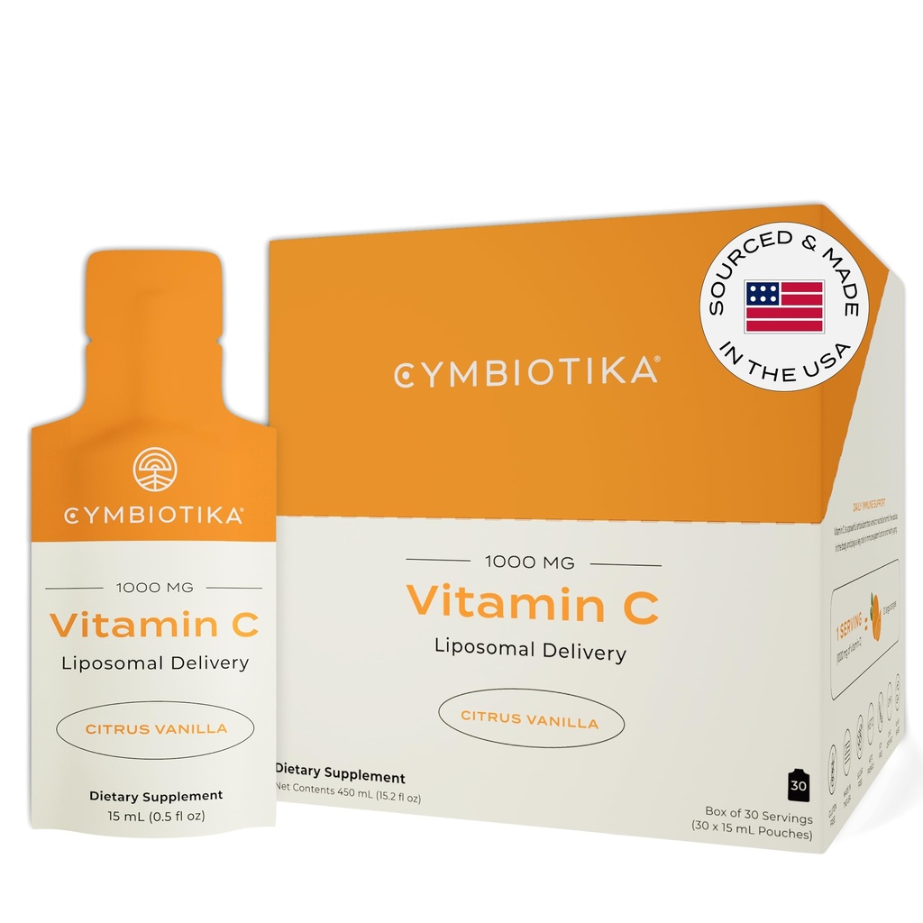 CYMBIOTIKA Vitamin C Bireysel Paketler, Liposomal Teslimat, Immune Desteği için Tamam, Collagen Boost, & Health Aging, Skin Hydration Packets, Citrus Vanilla Flavor, 30 Count