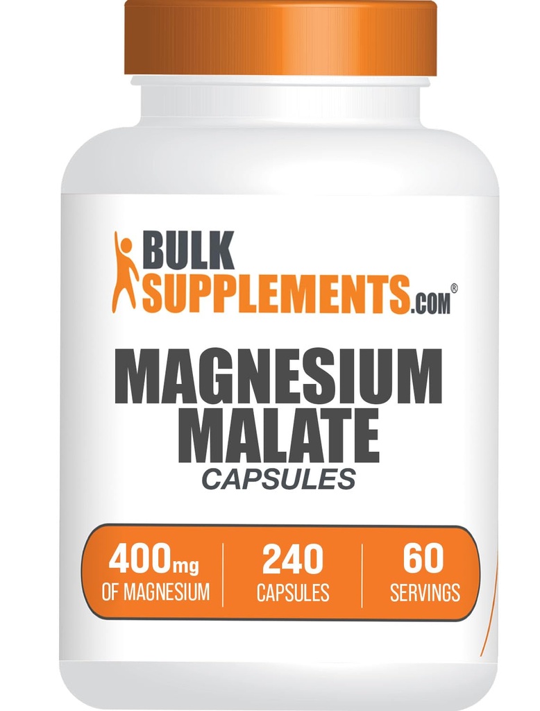 BulkSupplements.com Magnezyum Malate Capsules - Magnezyum Supplement, Malate 400 mg - Essential & Gluten Free, 4 Capsules per Service, 240 Count (Pack of 1)