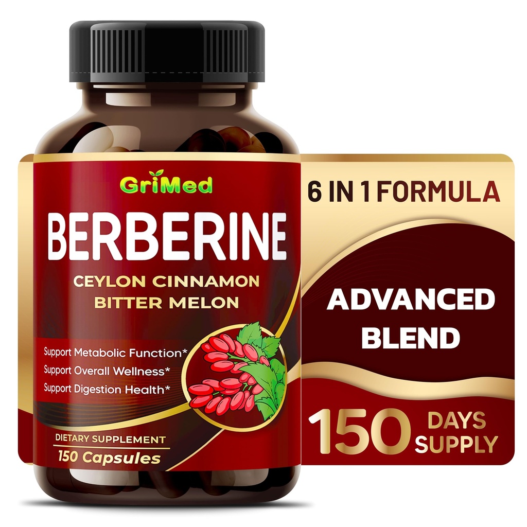 GriMed Berberine 9,500 mg Ceylon Cinnamon Bitter Melon Sağlıklı Immune Sistemini Destekledi - ABD'de Made in the USA