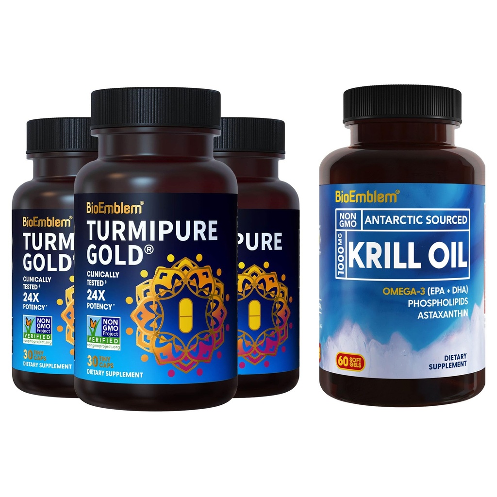 BioEmblem Antarktika Krill Oil Supplement Turmeric Curcumin with Klinik olarak Studied TurmiPure - Ortak Destek, Sağlıklı Inflammation Turmeric Supplements