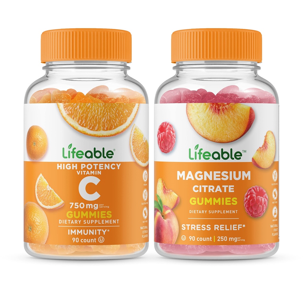 Lifeable Vitamin C 750 mg + Magnezyum 85 mg, Gummies Sche - Great Tasting, Vitamin Supplement, Gluten Free, GMO Free, Chewable Gummy