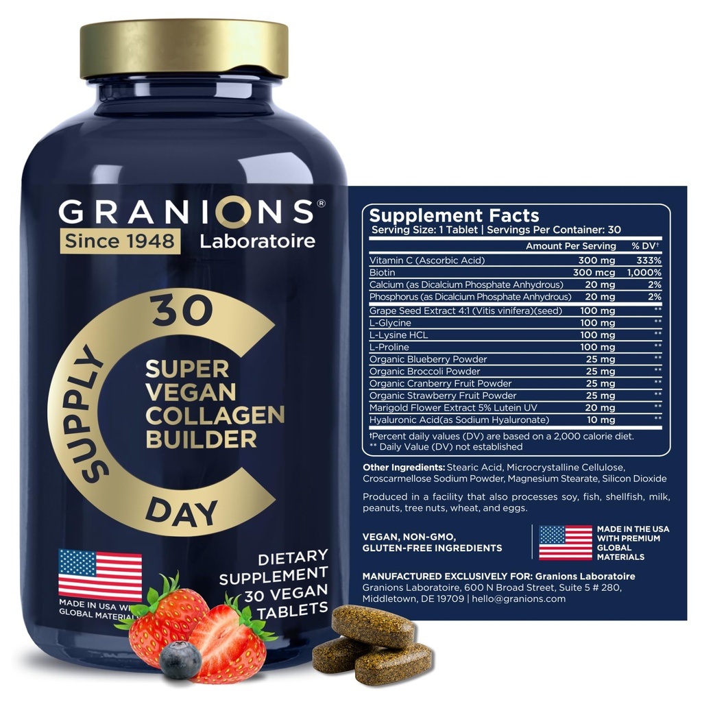 Vegan Collagen Supplements for Women and Men - Plantive Collagen Boost Tabletleri - Beauty Branson Vegan Biotin, Hyaluronic Asit, Amino Asits, Organik Collagen Peptides - 30 Collagen Vegan Pills