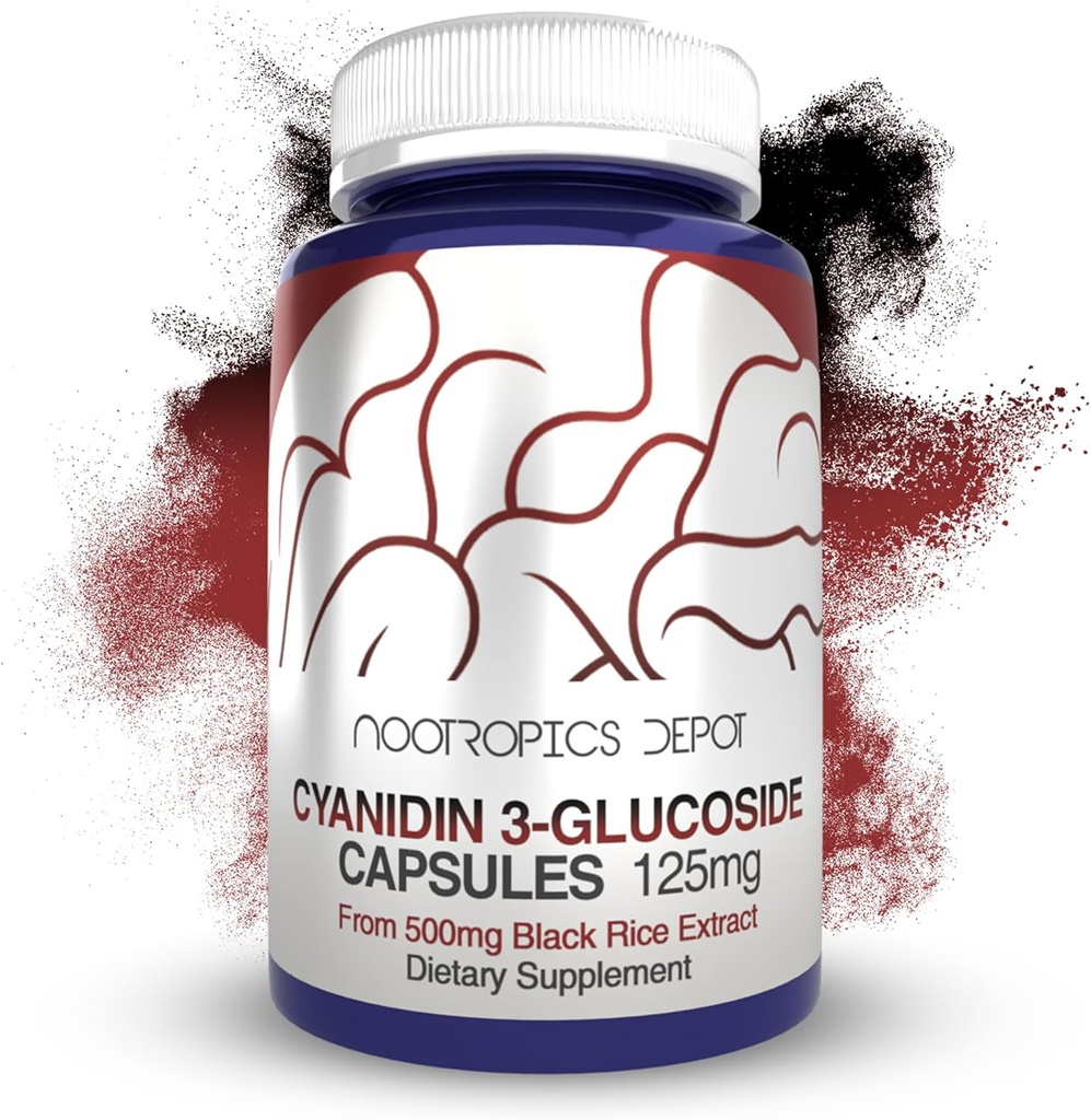 Nootropics Depot Cyanidin 3Glucoside Capsules | 125 mg | 60 Count | Black Rice Extract | C3G | Oryza Sativa | Metabolic, Vision, & Cognitive Support