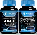 Magnezyum Glycinate Capsules - 750 mg - Magnezyum Supplement High Abception Supplement │ NAD Supplement, 1500 mg - Liposomal NAD+ Tamam with Resveratrol