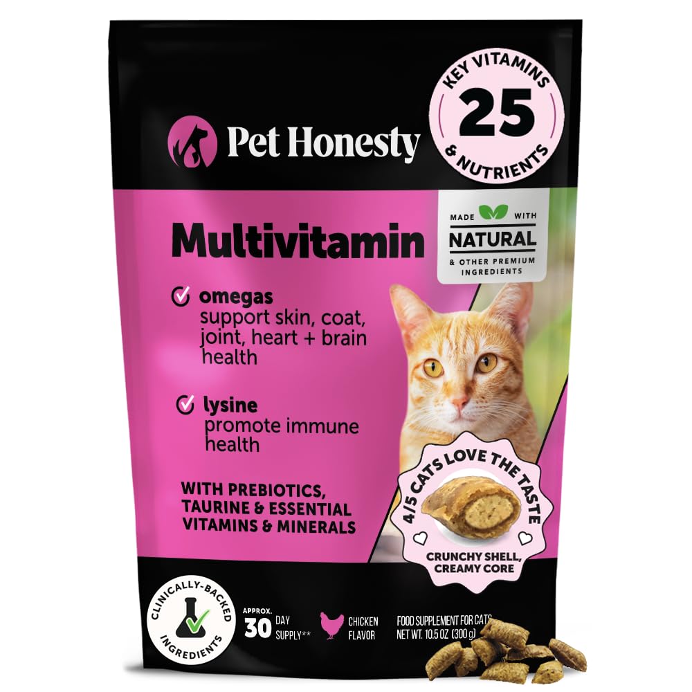 Cat Multivitamin Crunchy & Creamy Chews - Cat Health + Immune, Ortak Destek, Skin & Coat, & Digestion - Vitamins with Omega 3s, Lysine & Probiyotiks (30 Day Supply)