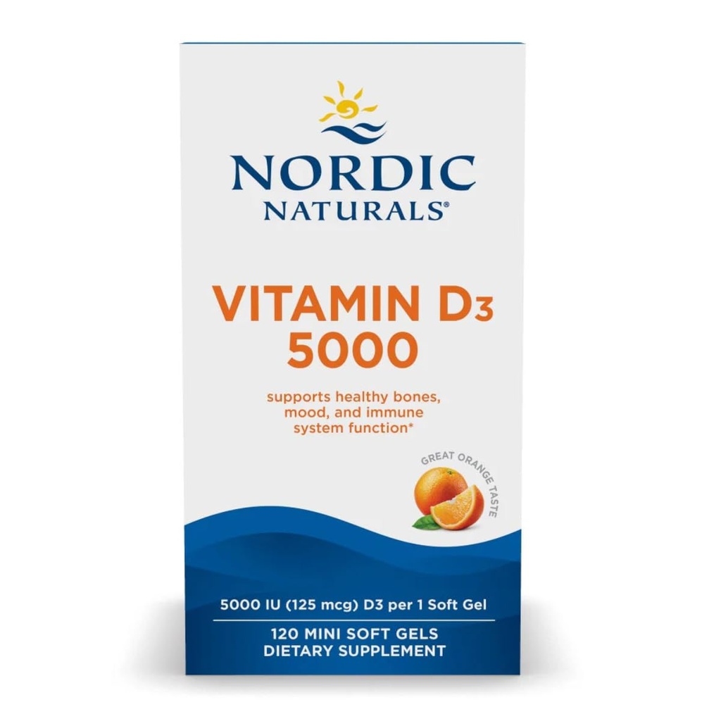 Nordic Naturals Vitamin D3 5000, Orange - 120 Mini Soft Gels - 5000 IU Vitamin D3 - Sağlıklı Bones, Mood & Immune System Function - Non-GMO - 120 Hizmet