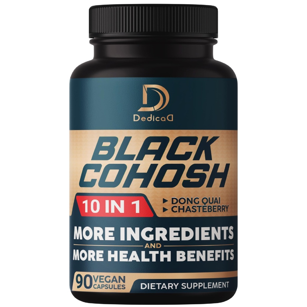 Black Cohosh Supplement - Menopause & Immune Health için 3 Ay - 12 Potent Herb'in Ölmesi, Chasteberry, Wild Yam, Red Clover, Black Pepper & Diğerleri - 90 Vegan Capsules