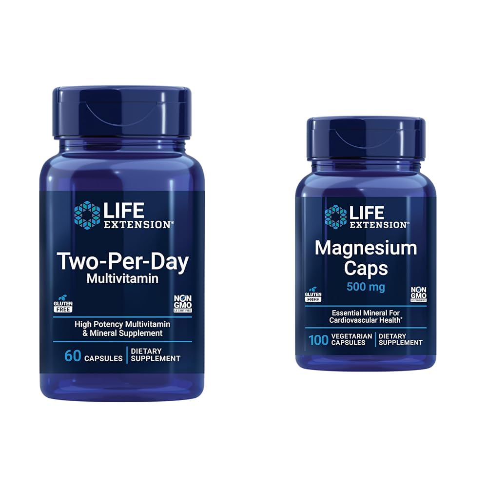 Life Extension Two-Per-Day Multivitamin with Vitamins C&D and Capsules 500 mg for Heart, Brain, Bone, Cellular Health