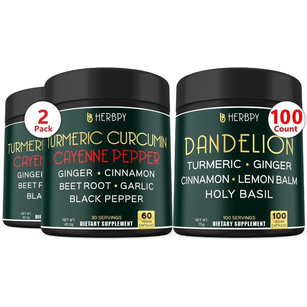 Sche 7in1 Turmeric Curcumin & 6in1 Dandelion Supplement - Support Heart, Digestion Health and Immune System