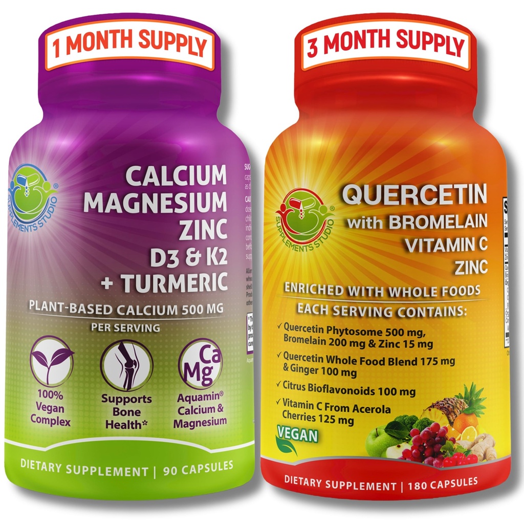 SUPPLEMENTS Qu Quercetin with Bromelain, Vitamin C & çinko + Plant-Baseduba, Magnezyum, D3, K2 & Turmeric - 100% Vegan Supplement için Immune & Bone Support