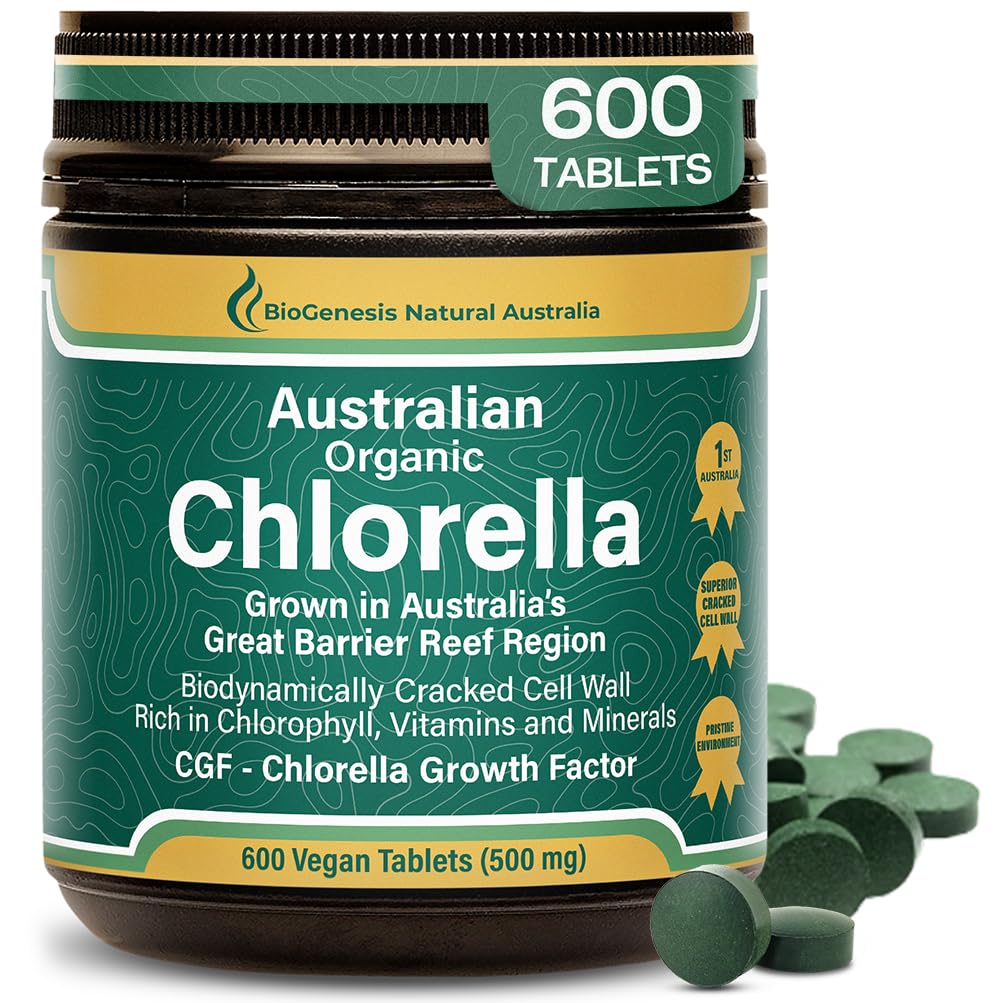 Biogenesis Organik Klorella Tabletleri - 600 Kont (500 mg) | Avustralya Grown | BioDynamic Cracked Hücre Duvar | Chlorophyll, Vitamins & Minerals | Destekler Enerji & Immunity | Vegan Tabletler