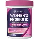 Doktor'un Kadınları için Probiyotikleri, 100 Milyar CFU 32 Strains, Prebiyotik Fiber, Enzymes & Cranberry, Vaginal Urinary Digestive & Immune, No Yeast, Raf Stable, Geciklet, 30 Caps