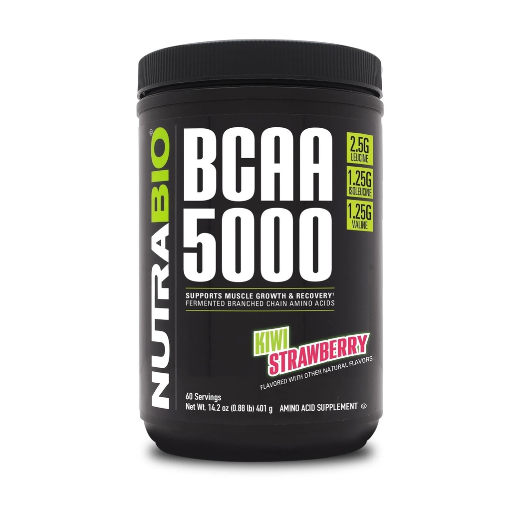 NutraBio BCAA 5000 Toz - Vegan BCAA'lar - Destekler Lean Kas Büyüme, Kurtarma, Endurance - 60 Hizmet - Kiwi Strawberry