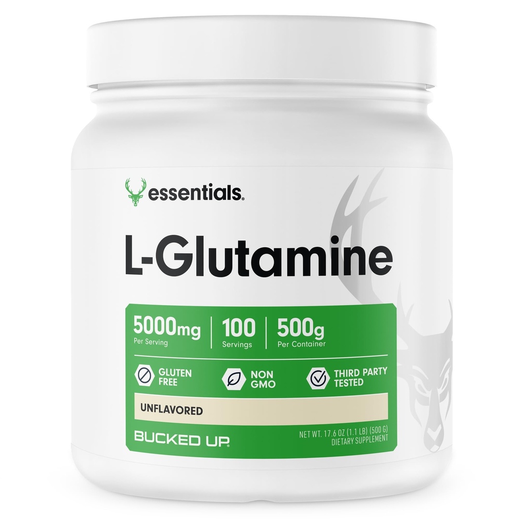 Bucked Up L-Glutamine 500g Toz, Gluten-Free, Non-GMO, Unflavored (100 Hizmet)