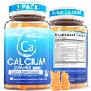 Kalsiyum Gummies 600 mg - Kadınlar için toz takviyesi, Ocean Algaeuba | D3, K2, Magnezyum | Bone Strength, Muscle & Immnue | Sustainable Sourced Algaeba, 70+ Mineral, Vegan,2PACK