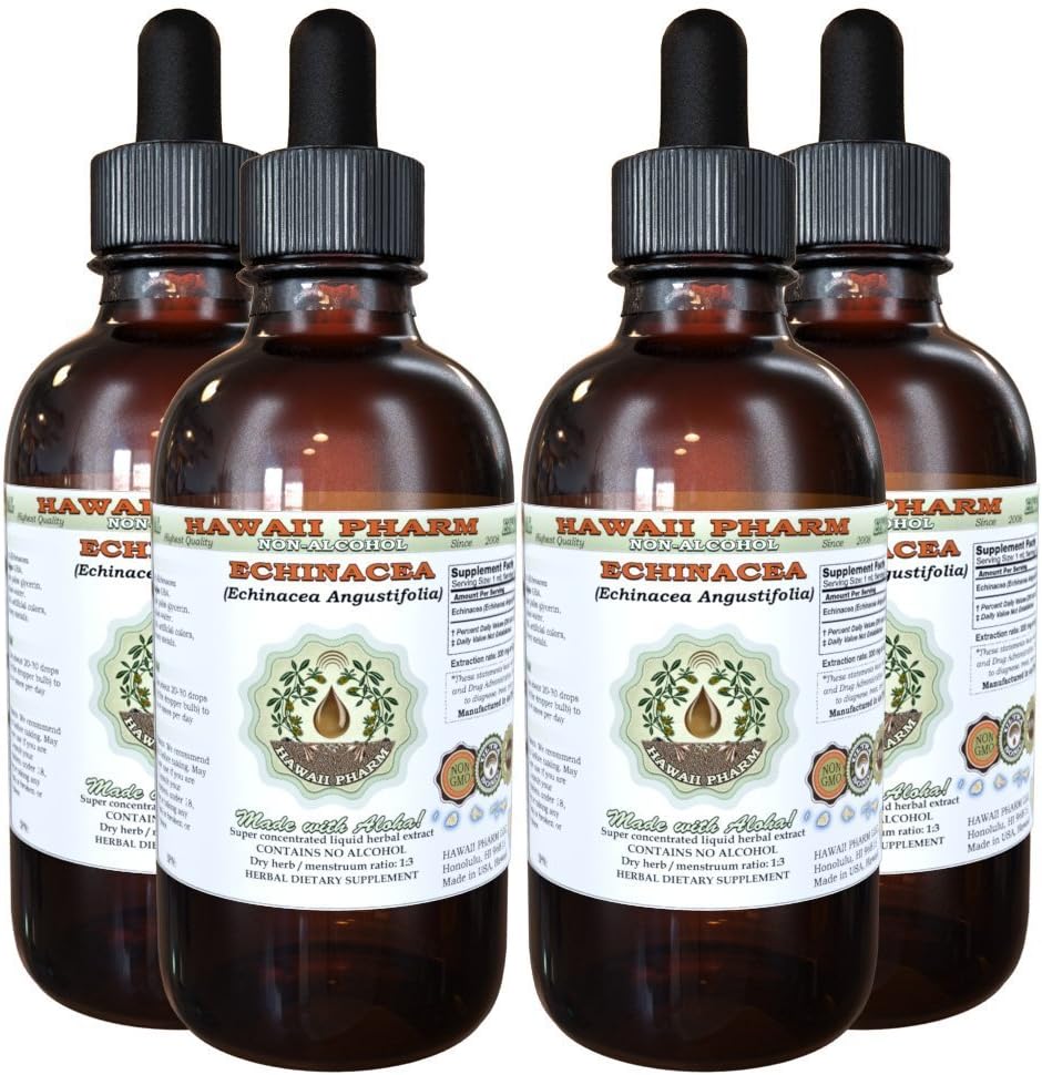 Echinacea Alkol Özgür Sıvı Ekstraksiyon, Echinacea (Echinacea Angustolia) kuru Kök Glycerite Hawaii Pharm Natural Herbal Supplement 4x4 oz