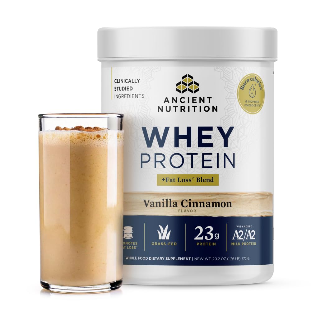 Eski Beslenme Çimi Fed Whey proteini + Fat Kayıpı, Vanilla Cinnamon, 23g proteini, Fat kaybı ve Boost Metabolism, Organik Rejeneratif A2/A2 Süt Protein,18 Hizmetler