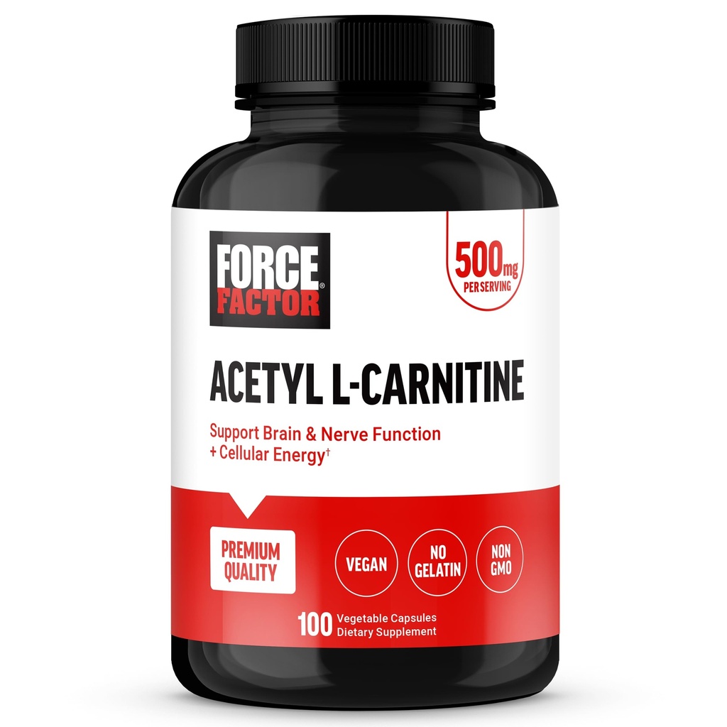 Kuvvet Faktörü Acetyl L-Carnitine Brain Supplement, Nerve Support Supplement, and Cellular Energy Branson, Acetyl L-Carnitine 500 mg, Premium Quality, Vegan, Non-GMO, 100 Sebze Capsules
