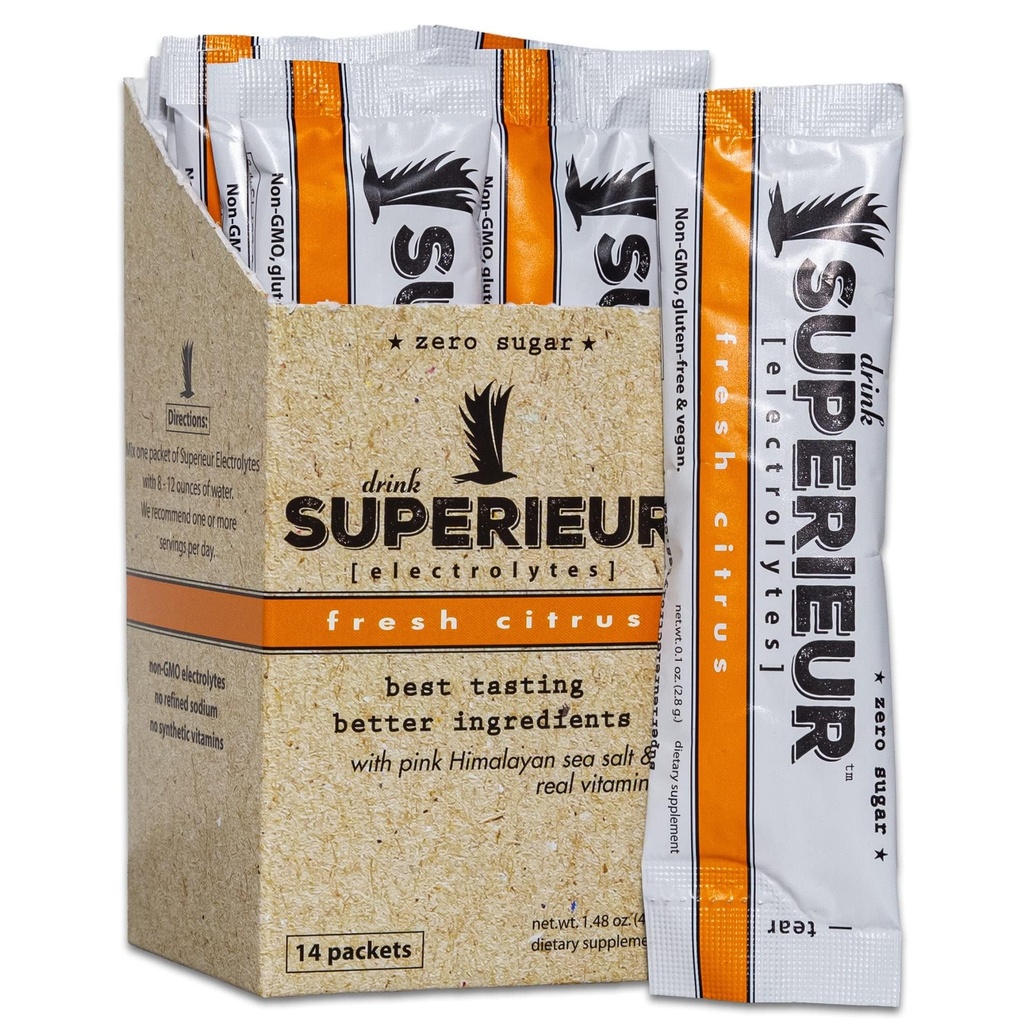 Superieur Electrolyte Toz Paketleri - Vegan Electrolyte Hydration Toz w/Sea Minerals - Keto Friendly, Non-GMO, Zero Sugar Electrolyte Supplement - Sağlıklı Spor İçilir - Citrus (14 Packets)