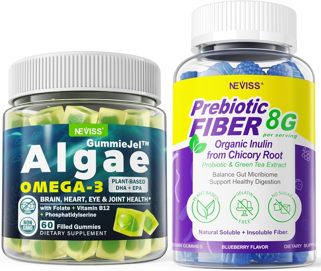 Vegan Omega 3 Gummies 1000 mg + Prebiyotik Fiber Gummies for Yetişkinler 8g