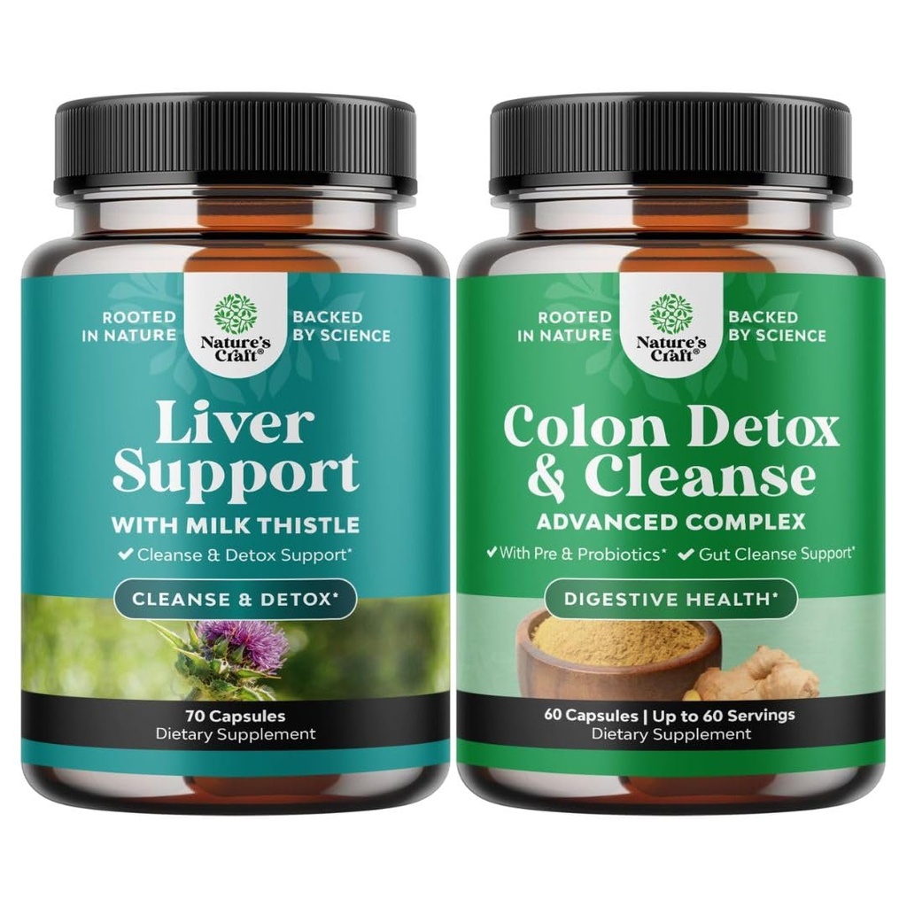 Liver Cleanse Detox & Tamir Kompleksi ve Kolon Temizser & Detox - Herbal Liver Support Supplement with Silymarin Milk - Lactobacillus Acidofilius Probiyotik Supplement Body Cleanse