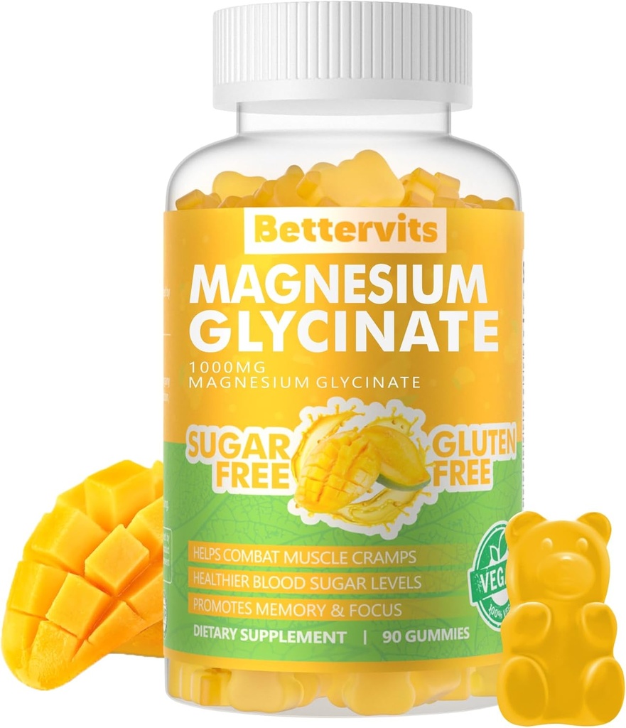 90 CT Glycinate Gummies 1000 mg - Sugar Free Magnezyum Pids Supplement with Vitamin D, B6, CoQ10 for Calm Mood & Sleep Support - 90 Mango Pinele Gummies 1000 mg - Sugar Free Magnezyum Pids Supplement with Vitamin D, B6, CoQ10 for Calm Mood & Sleep Support - 90