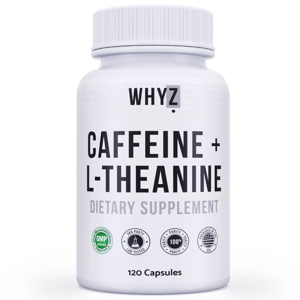 NZ Caffeine Pills with L-Theanine, 120 Capsules, Nootropic Stack Energy Pills, Energy Vitamins for Sustained Energy Focus & Cognitive Function, L Theanine Caffeine Energy Supplements for Women & Men