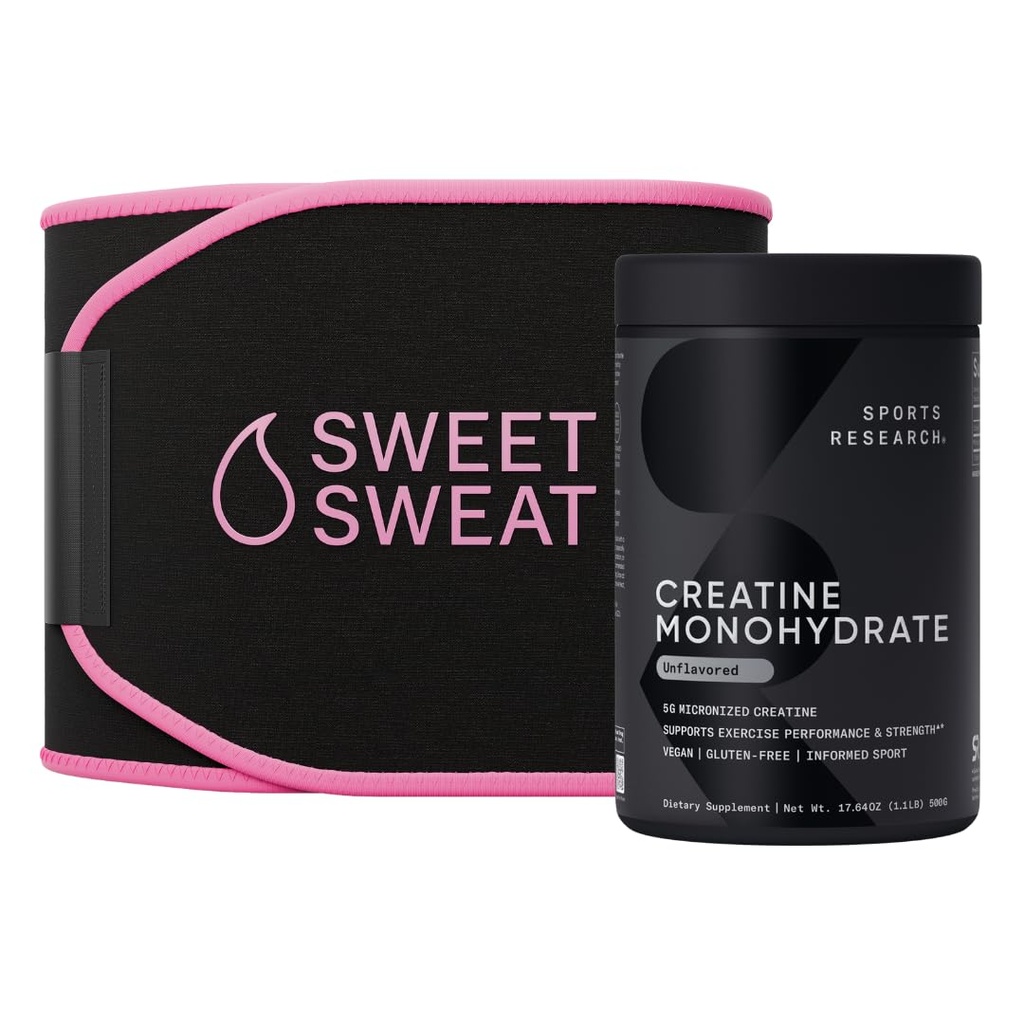 Spor Araştırması® Eğitim Performans Paketi - Kretine Monohidrat ve Tatlı Ter Waist Trimmer (Black/Pink, Medium)