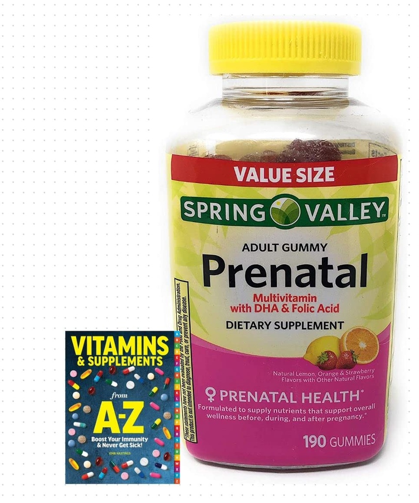 Spring Valley Yetişkin Prenatal Health Multivitamin DHA & Folic Asit, Meyve, 190 Gummies+Better Rehber Vitaminleri Kitap Kitabı
