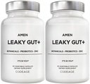 Amen Leaky Gut Supplement - Bio available L Glutamine, çinko, Turmeric, DGL Licorice Root - Marshmallow Root - Probiyotiks & Fermented Prebiyotiks - Vegan, Non-GMO - 2Pack