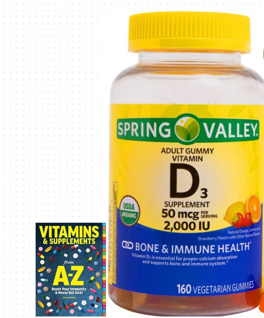 Spring Valley Vegetarian Vitamin D3 Gummies, 2000 IU, 50 mcg, 160 Ct+Better Guides Supplements Book Free Add (Cannot Sold Samely)