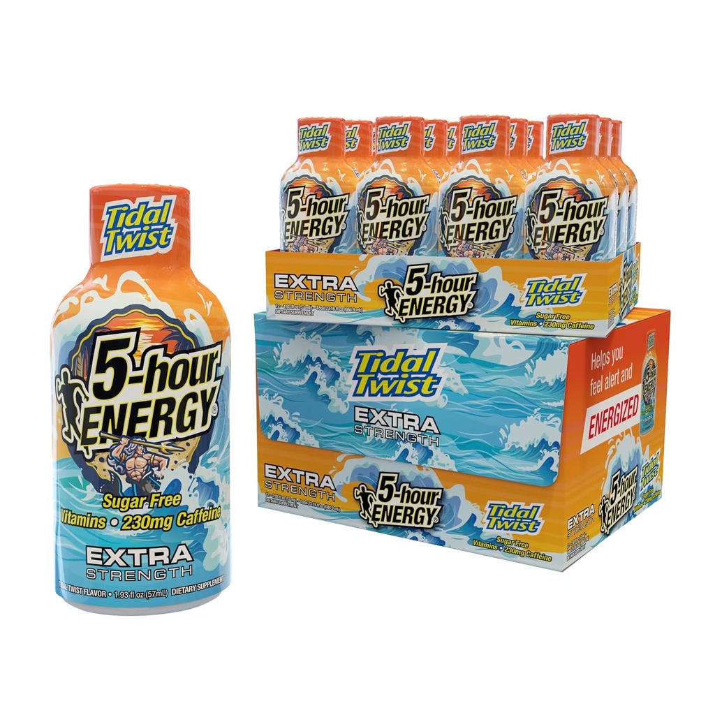 5- Saat Enerji Ekstra Güçlü Shots Tidal Twist Flavor, 24 Kont (1.93 fl oz)