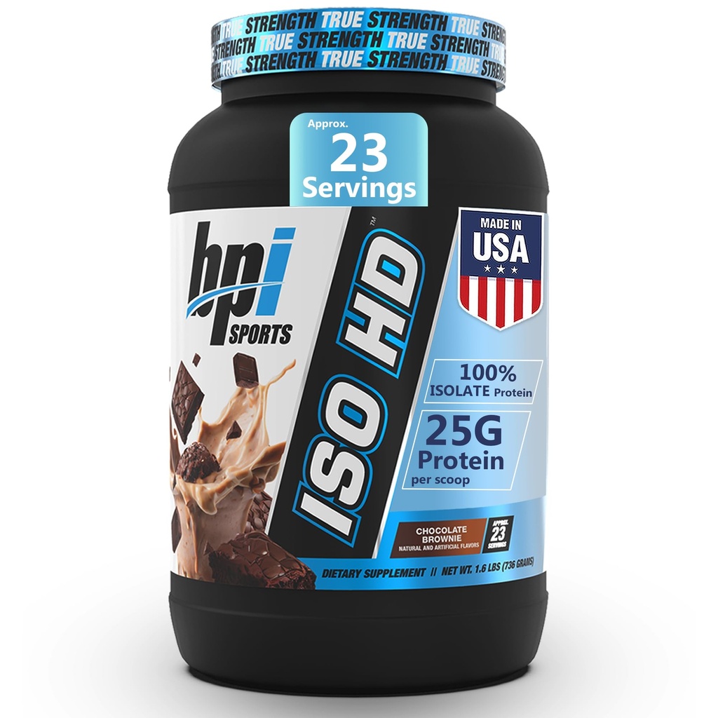 BPI Sports ISO HD Isolate Protein Tozu - 100 Whey Isolate, Muscle için Protein Toz - Çikolata Brownie - 1.6 Lb - 23 Hizmetler