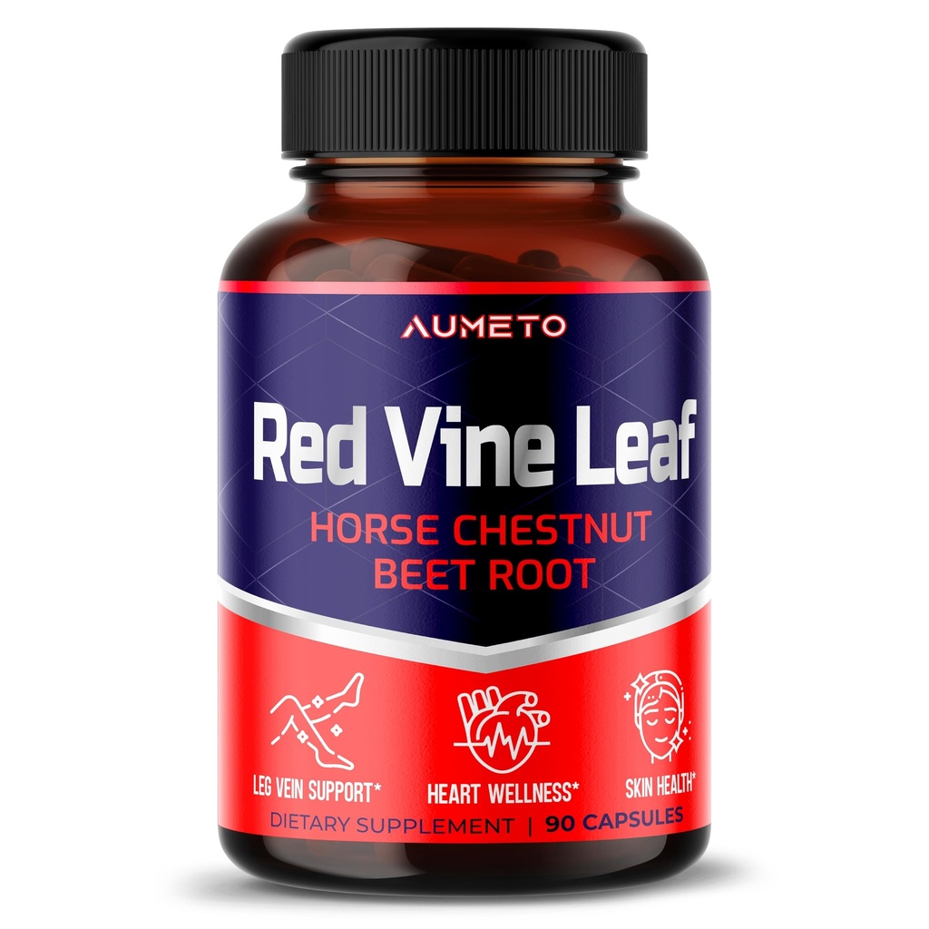 Red Vine Leaf Supplement with Horse Chestnut, Beetroot, Ginger - Natural Support for Vein Strength and Circulation Wellness- Made in the USA (90 (Pack of 1))