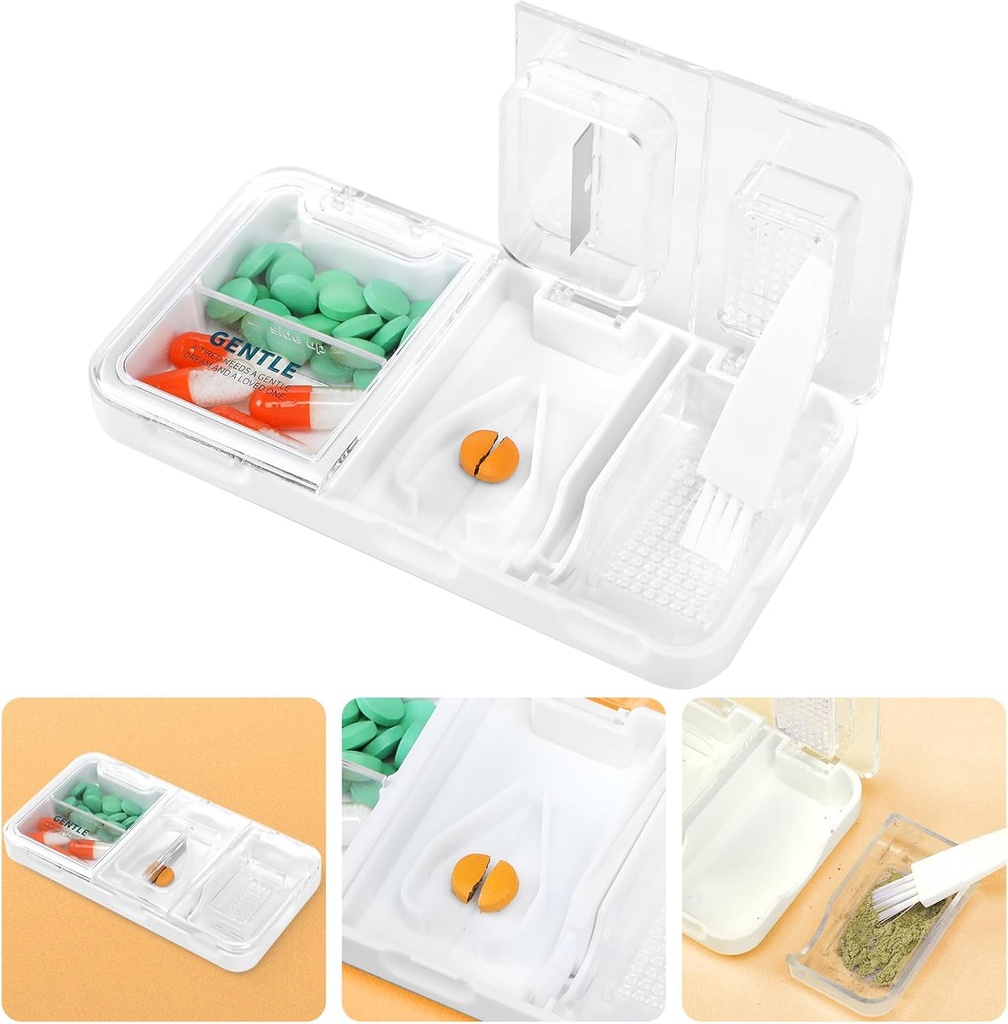 Toplive Portable 3-in-1 Pillxing ve Pillrant ve Pilleç, Doğru Kolay Kesme, Küçük Büyük Piller için İlaçlar Crusher, Yaşlı Çocuklar Evcil hayvanlar için Tabletler Splitter, White