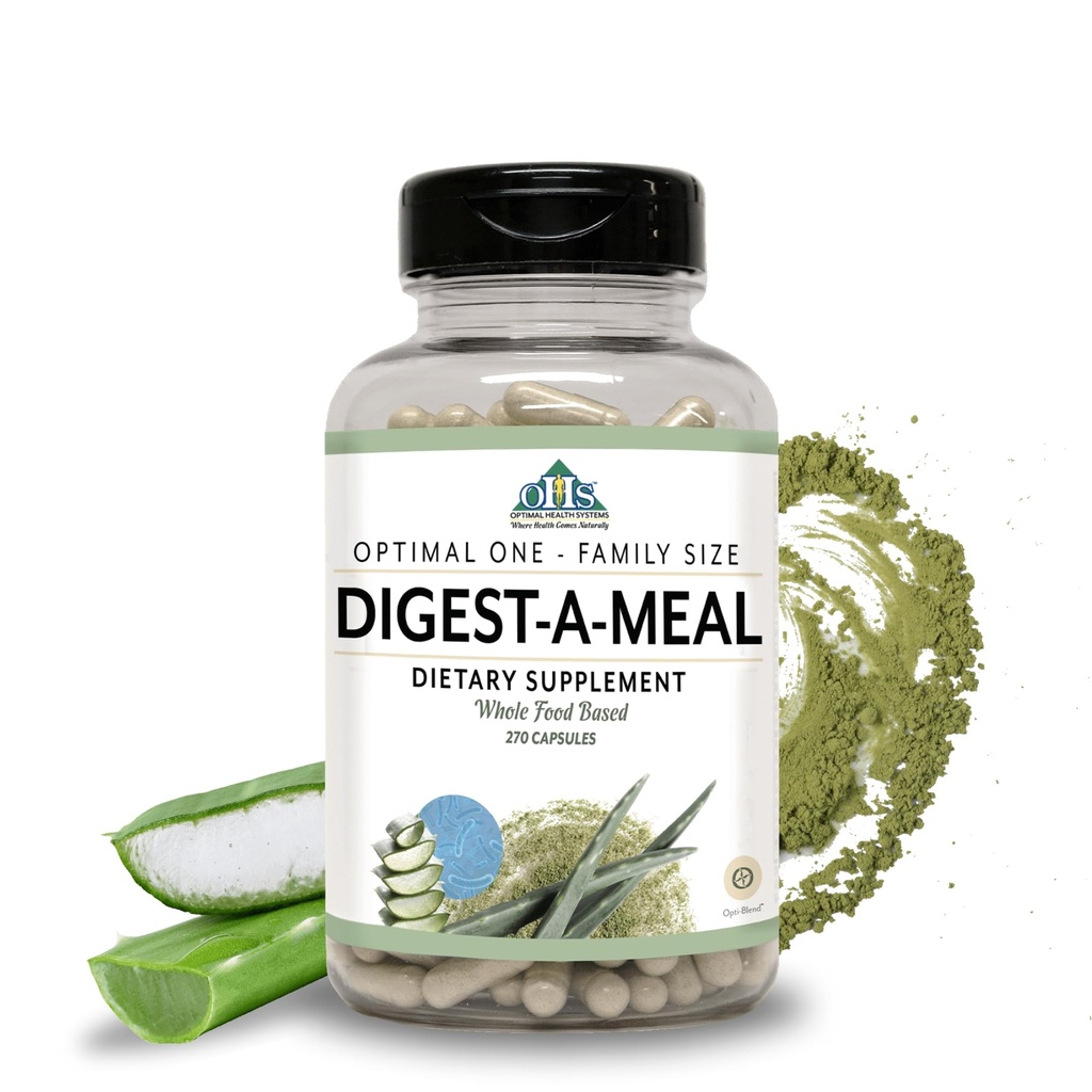 Optimal Health Systems Digest-A-Meal | Gut Health Enzyme & Probiyotik | Bloating, Acid Reflux, & Indigestion Relief + Aloe Vera Leaf | Digestion Supplement | 270 Capsules Family Boyut
