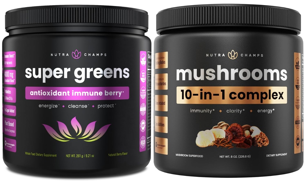 NutraChamps Super Greens Antioksi & Super Mushrooms: Ultimate Brain, Gut & Body Boost