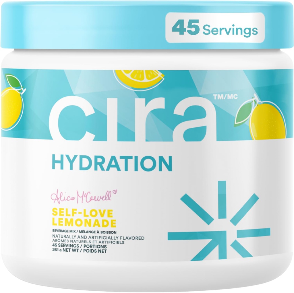 Cira Hydration Toz x Alicia McCarvell's Electrolyte Drink Mix with Himalaya Salt for Dehidrasyon Relief and Recovery - Self Love Lemonade, 45 Hizmet