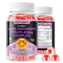 Magnezyum Citrate Gummies 420 mg for Adult - Çift Katmanı - w/10 Milyar CFU - 5 Strains Probiyotiks &uba, D3, Biotin, Iron, B6, B12, Folate, Bone, Nerve, Relaxation, Muscle - Vegan 60Cts