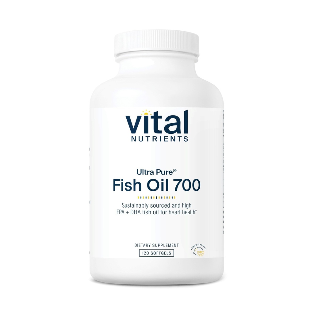 Vital Nutrients Ultra Pure® Fish Oil 700 | Kalp, Beyin ve Ortak Sağlık* | Sustainable Sourced High EPA & DHA Omega-3 Fatty Acid | Lemon Flavor | Gluten, Dairy & Soy Free | 120 Softgels